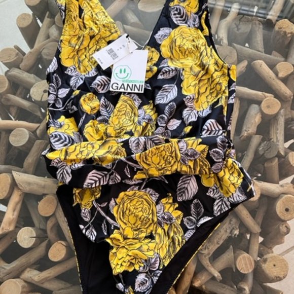 GANNI Floral Stencil One-Piece Swimsuit - Picture 2 of 11